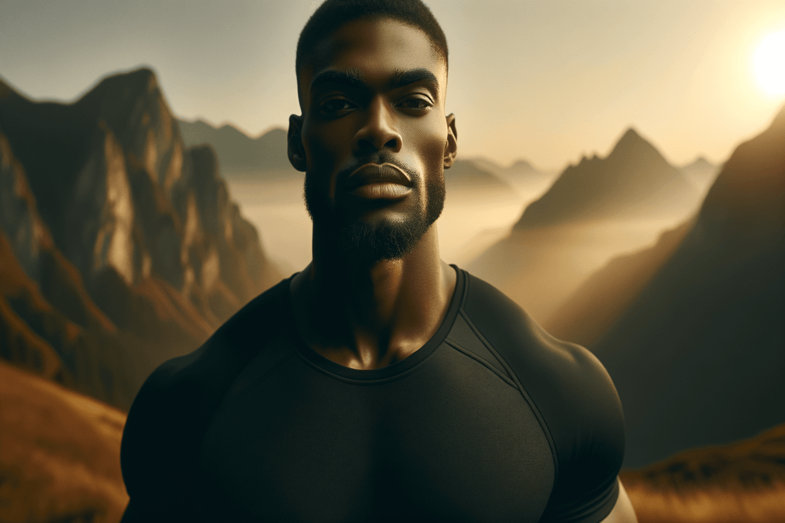Man standing with quiet confidence in golden morning light representing grounded masculine strength