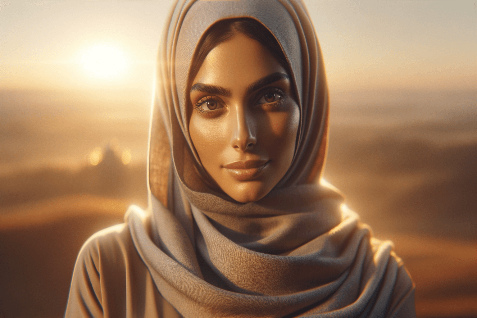 Confident woman standing in golden morning light with quiet strength and radiant self-assurance