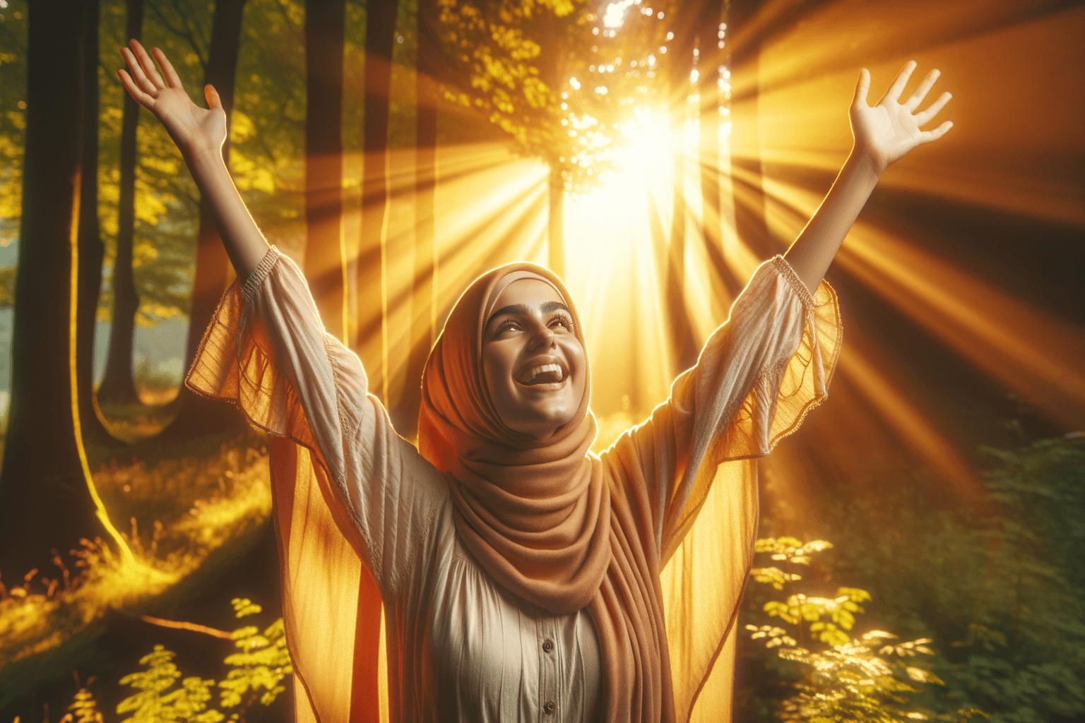 Person surrounded by ascending golden light particles representing elevated vibration energy