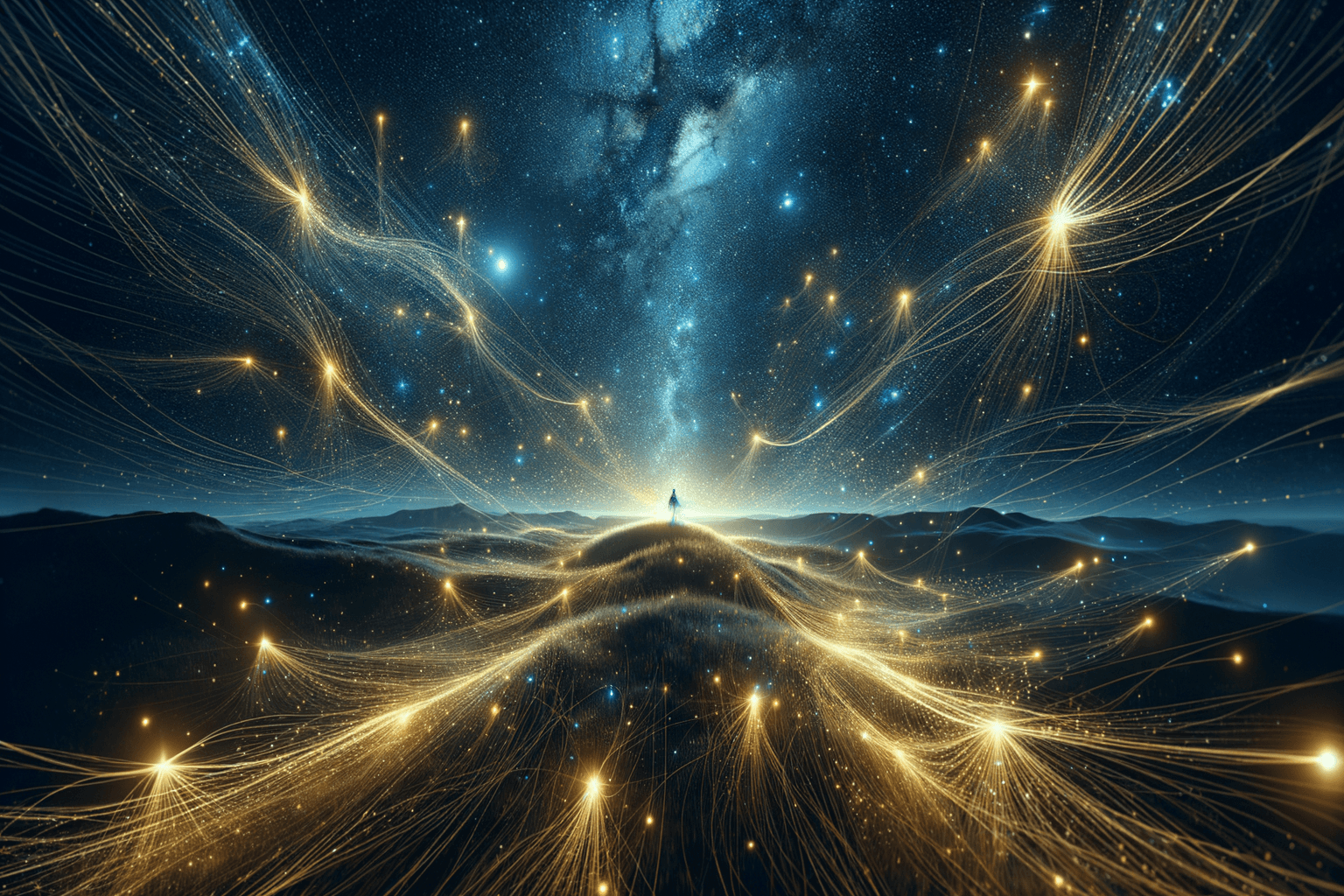 Golden energy field with person at center — manifestation vs law of attraction