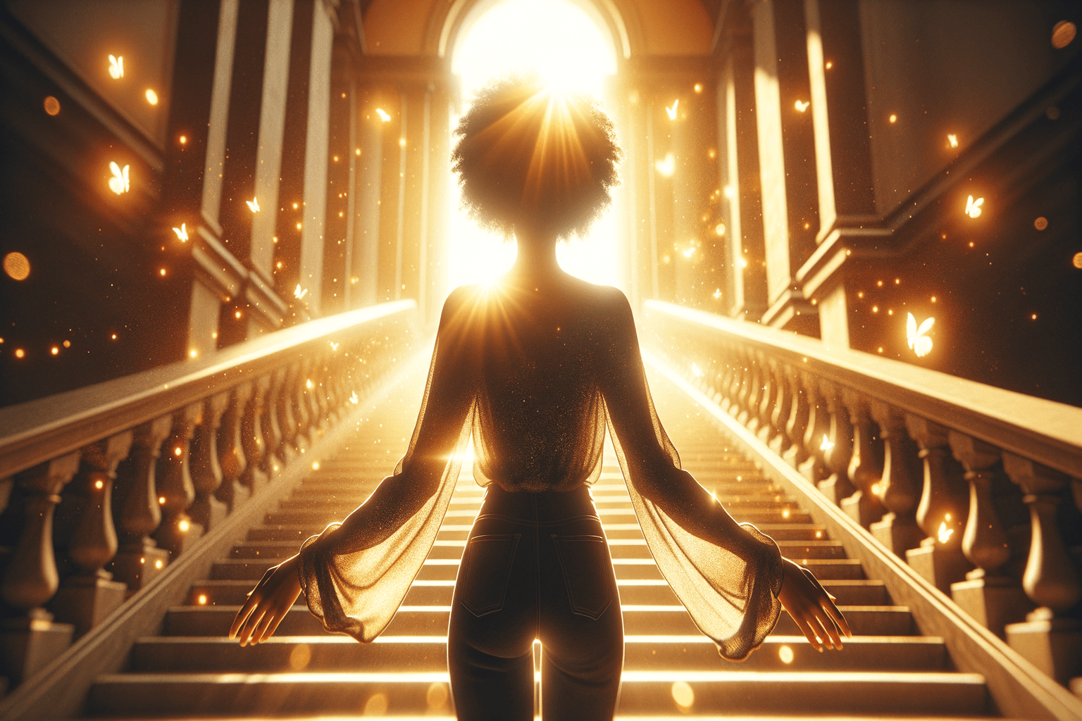 Confident woman silhouetted in golden afternoon light radiating possibility