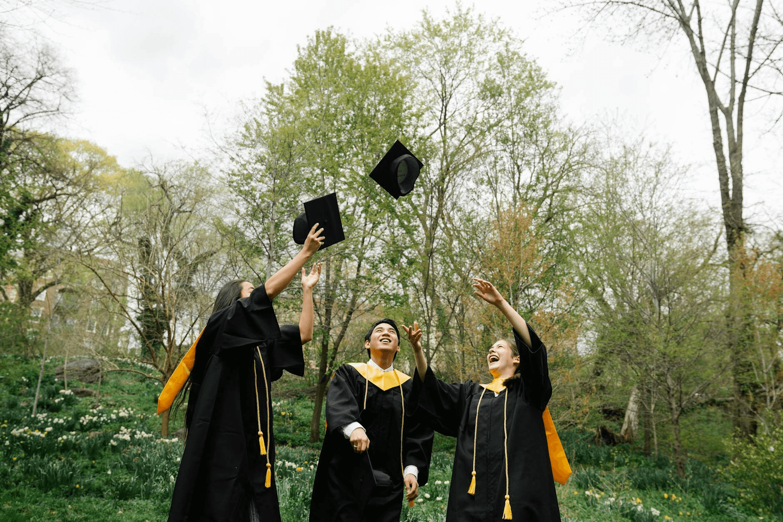 Student holding graduation cap with golden light and books, representing academic achievement and scholarship success