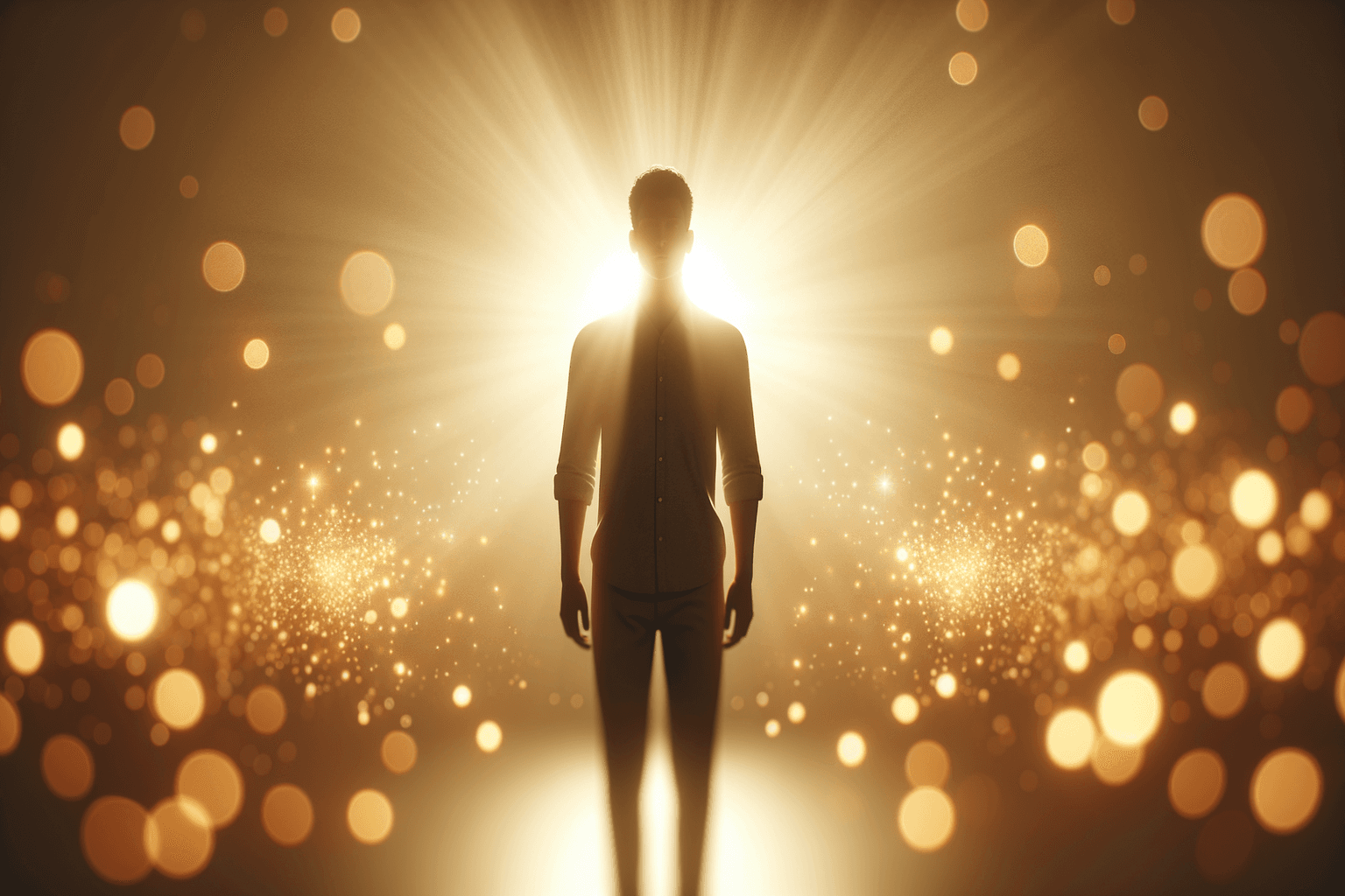 Single silhouette surrounded by warm golden light representing self-work in love manifestation