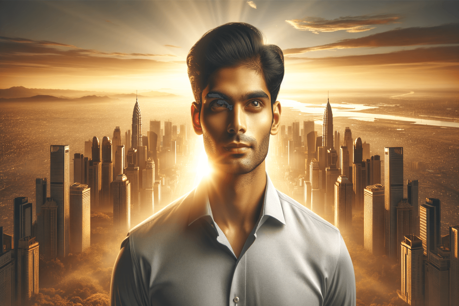 Person standing confidently at a glowing horizon representing achieved success and fulfilled ambition