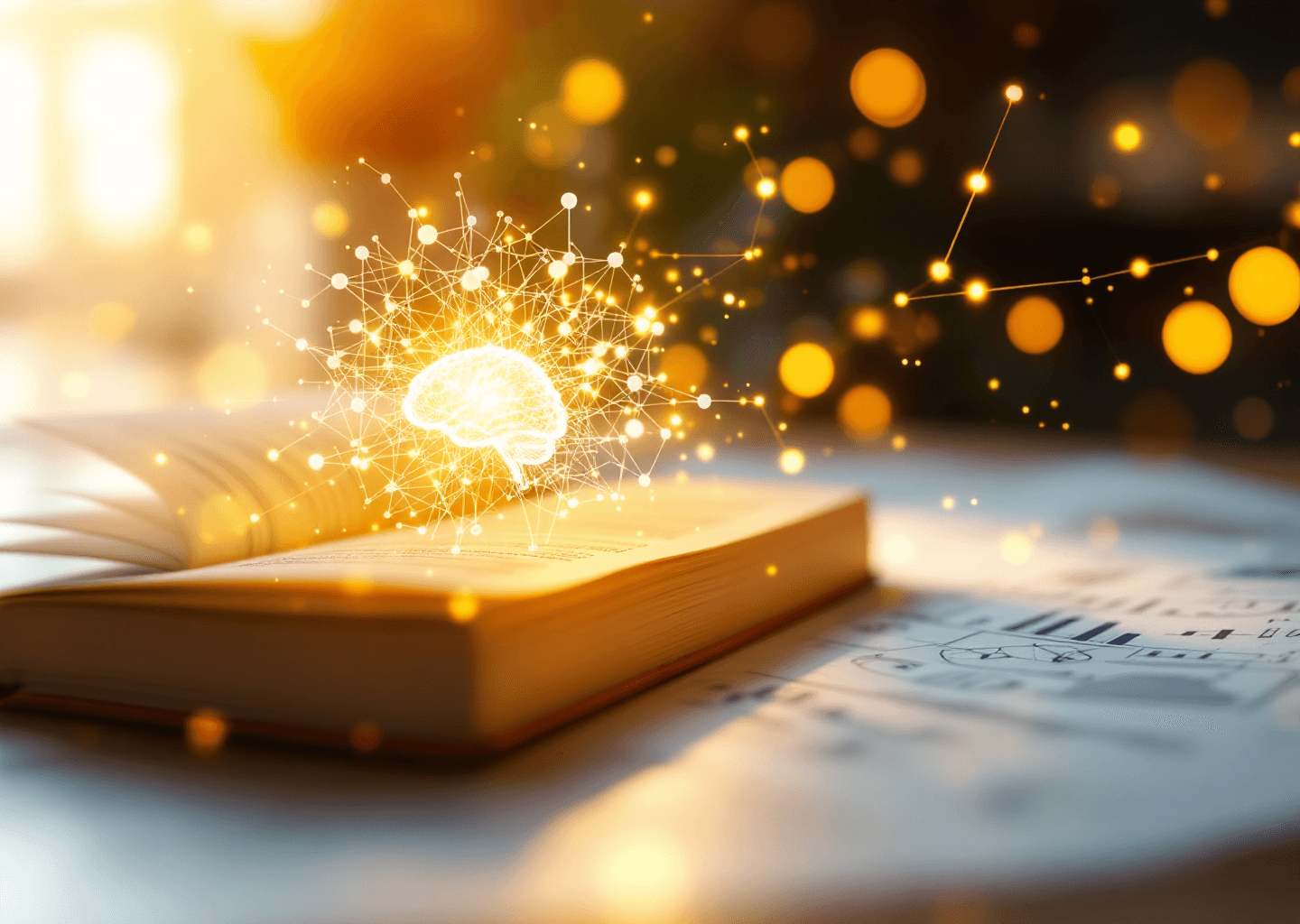 Open scientific journal surrounded by golden light, representing evidence-based manifestation research