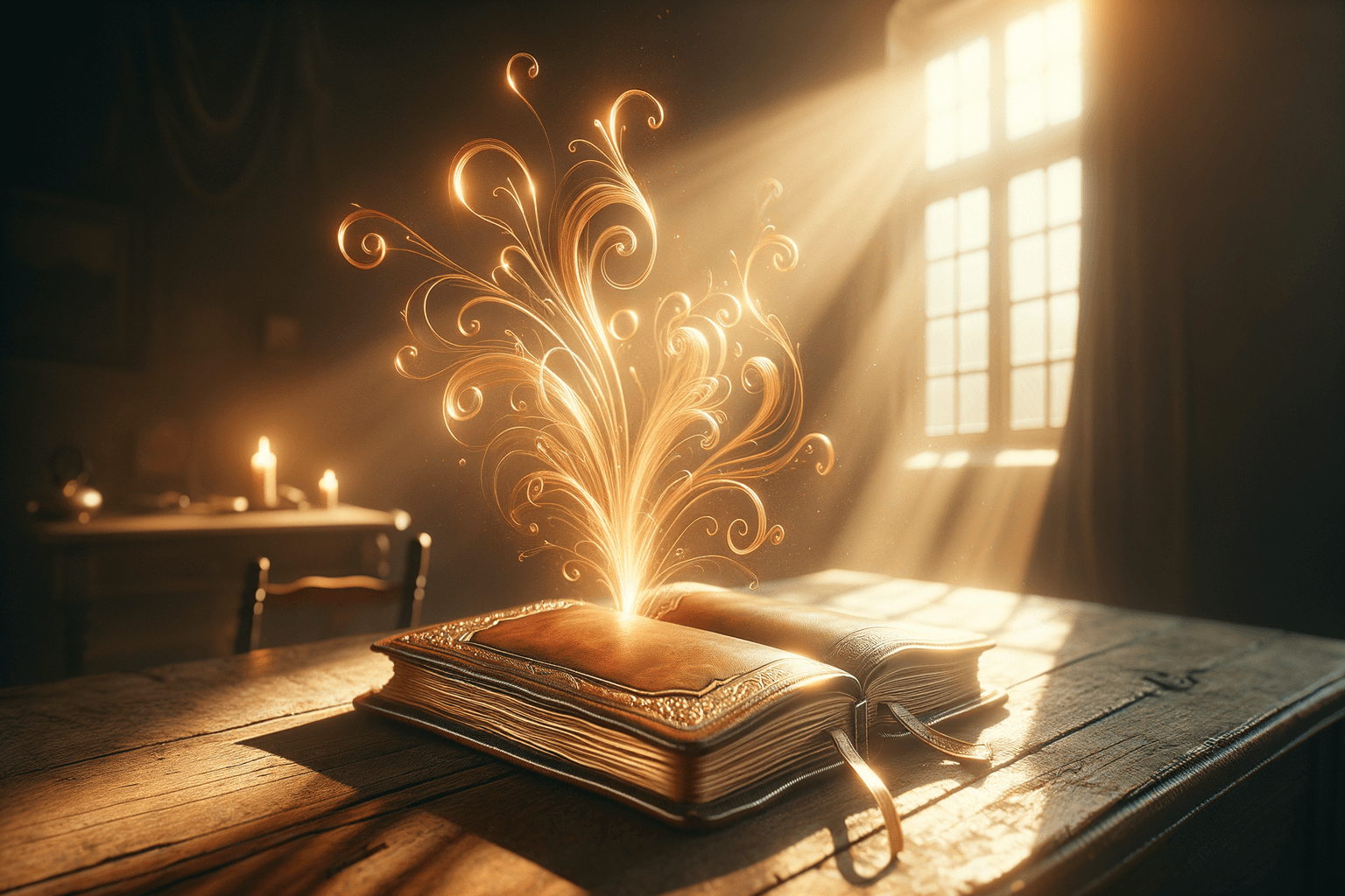 Glowing affirmations rising from an open journal into golden morning light